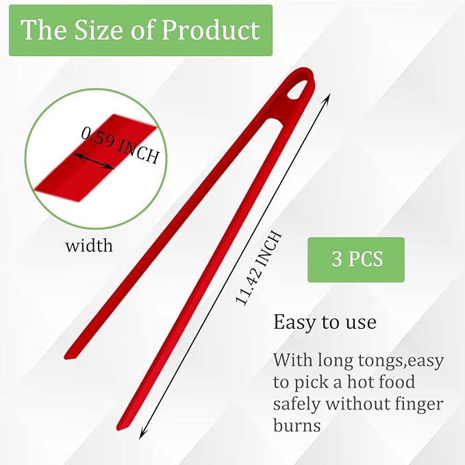 3PCS Silicone Toast Tongs, Trivet Tongs for Cooking, 11.8Inch Silicone Kitchen Tong with Anti-slip Design, Long BBQ Grilling Tong for Toaster, Pan Fried Steak, Barbecue and Salad by Sunenlyst