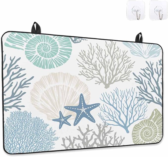 Stove Top Covers for Electric Stove 24x21 Inches, Coastal Coral HeatResistant Glass Cooktop Protector, Blue Nautical Starfish Ocean Shell Beach Ceramic Stovetop Countertop Covers Mat, Oven Cover