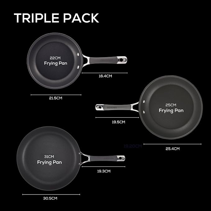 Circulon Radiance Hard Anodized Nonstick Frying Pan Set, 3-Piece Frying Pans, Gray