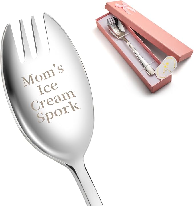 Alata Spork Gift for Mom, 1-Pack Food-grade Stainless Steel Spork, 5.7 Inches Salad Forks For Dessert, Ice Cream, Salad, Soup, Noodle, Spaghetti, Dishwasher Safe