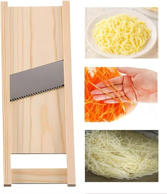 Korean Carrot Julienne Shredder Solid Wood Food Grater, Non-Detachable Stainless Steel Blade Veggie Cutter with Safety Hand Guard, For Potato Radish Onion Slicing & Shredding