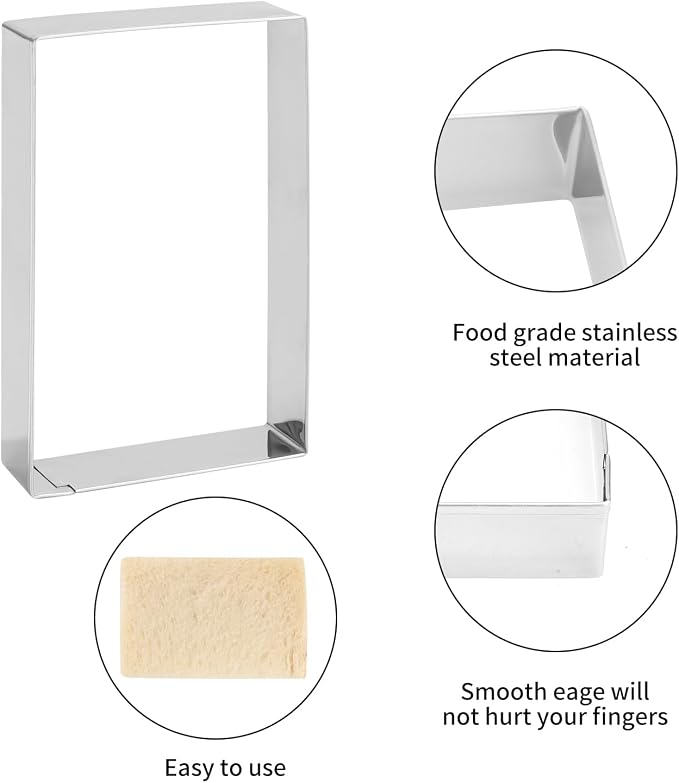 Rectangle cookie cutter ANCKNE Stainless Steel Rectangle Biscuit Molds Square Pastry Molds Fondant Cake Cookie Cutter Set 1 Inch Depth
