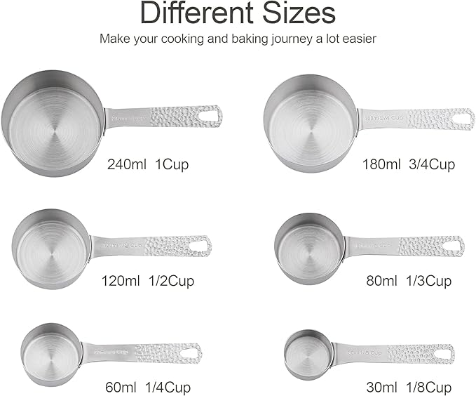 Measuring Cups and Spoons Set 14, Metric & US 18/8 Stainless Steel Measuring Cups and Spoons Set, Dry & Liquid Metal 6 Measure Cups & 7 Measure Spoons w/Leveler for Kitchen & Baking