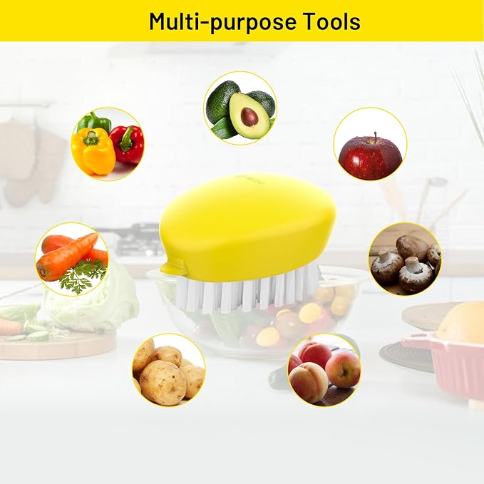 2-Pack Vegetable Brush, Dual Bristles for Daily Produce, Yellow | Dual bristles for daily produce, potatoes, carrots, fruits, greens