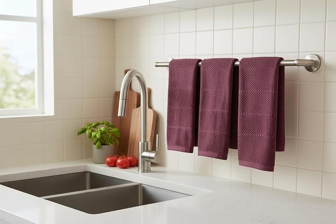 Burgundy Red Wine Kitchen Dish Towels, Set of 3, 100% Cotton, 18" x 28" | Terry Loop Textured, Soft & Absorbent Cleaning Cloth, Quick Dry, Multipurpose for Everyday Use