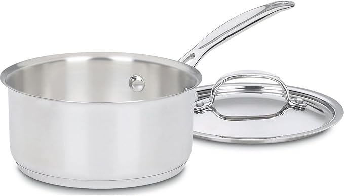 Cuisinart 1.5 Quart Sauce Pan with Cover, Stainless Steel Pot with Lid, Small Kitchen Pots, Dishwasher Safe, Compatible with Induction, Electric, Gas Cooktops, Oven Safe Saucepan, Cool Grip Handles | Stainless steel saucepan with aluminum encapsulated ...