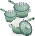 Leonyo 1Qt & 2Qt & 3Qt Enameled Cast Iron Saucepan Set, Pistachio Green | For All Cooktops Cooking Pasta, Milk, Oatmeal - Up to 500°F & Nonstick
