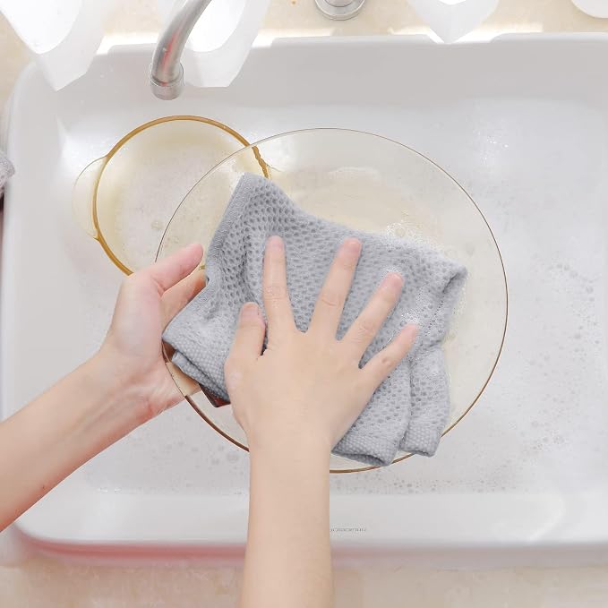 Homaxy 100% Cotton Waffle Weave Kitchen Dish Cloths, 4-Pack, Light Gray | 12 x 12 Inches, Ultra Soft Absorbent Dish Towels, Quick Drying Dish Rags with Hanging Loop