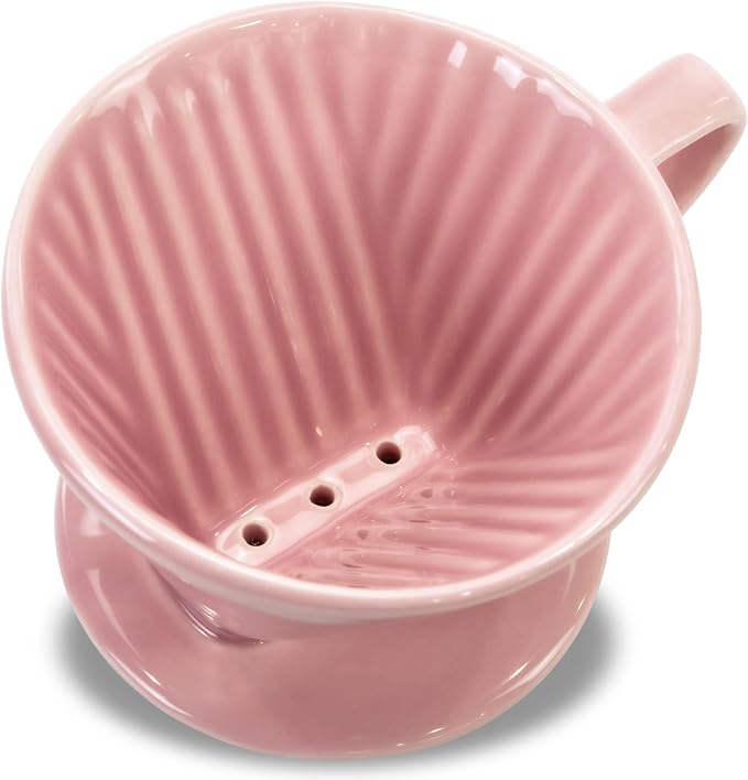 Pour Over Ceramic, Coffee Dripper Ceramic Coffee Maker,Pink | 3 Holes Flat Bottom, Porcelain Slow Filter Cone for Travel, Camping, Office, Home, Coffee Maker Brew
