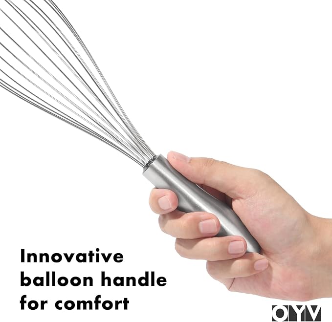 OYV 18/10 Stainless Steel Whisk, 12-Inch Metal Whisk, Ergonomic Handle | Dishwasher Safe, 8-Wire Balloon Design, Rust Resistant, Sealed Waterproof Handle, For Eggs, Sauces, Batter And Cream