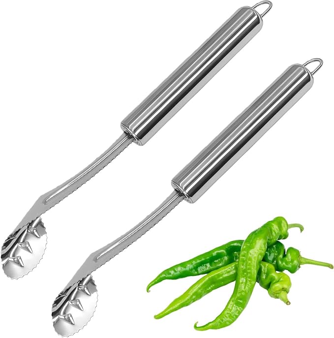 2 Pcs Jalapeno Corer Tool Pepper Corer with Serrated Slice Stainless Steel Pepper Seed Remover Kitchen Fruit and Vegetable Deseeder Efficient Seeding Tool for Jalapeños Chilis Cucumber
