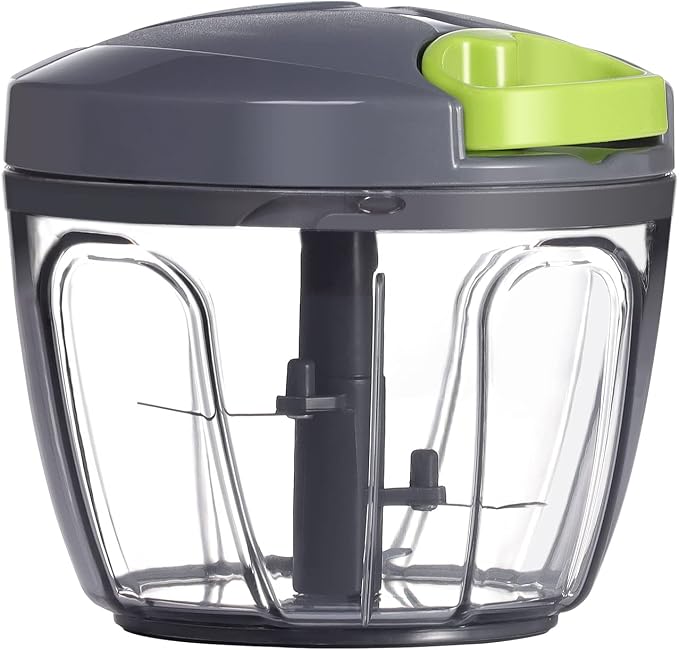Ourokhome Manual Food Processor Vegetable Chopper, Portable Hand Pull String Garlic Mincer Onion Cutter for Veggies, Ginger, Fruits, Nuts, Herbs, etc., 650ml, Grey
