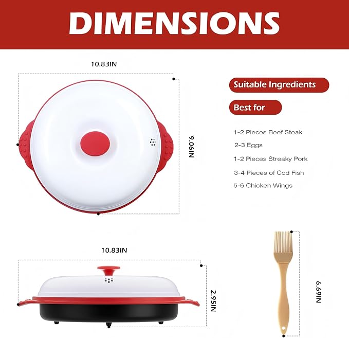 Microwave Grill Pan with Lid, Microwave Bacon Cooker, Microwave Griller & Crisper Pan for Grilling, Frying, Browning and Crisping, Microwave Cookware for Grill Meat, Vegetable, Safe for Family,Dorms