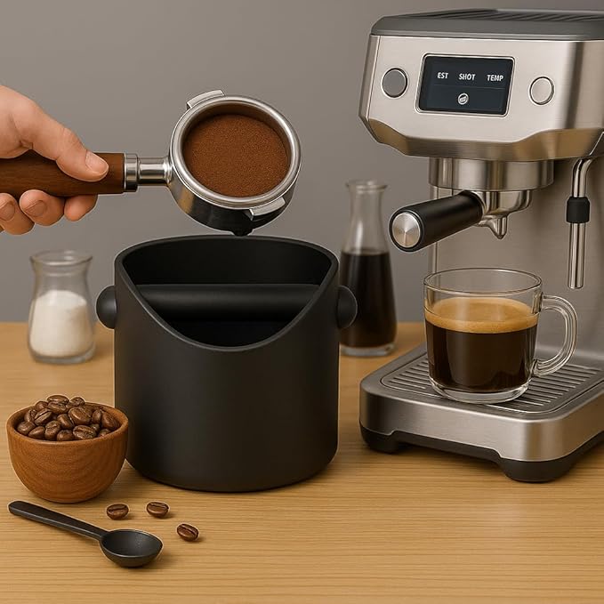 Coffee Knock Box, 4.6 in, Barista Style Espresso Grounds Knock Box, Removable Plastic Knock Rod, Non-Slip Base, Espresso Maker Accessory (Green)