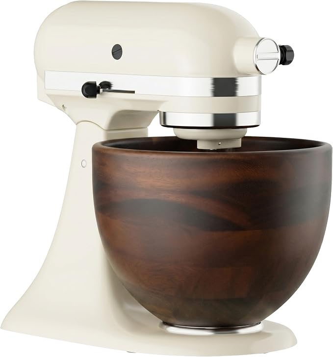 GVODE Wooden Bowl for KitchenAid 4.5-5 QT Tilt-Head Stand Mixer,Mixing Bowl | Solid Acacia, Fits Mixer Models (K45SS KSM150PS KSM175), Natural Handcrafted Wooden Bowl with Stainless Steel Locking