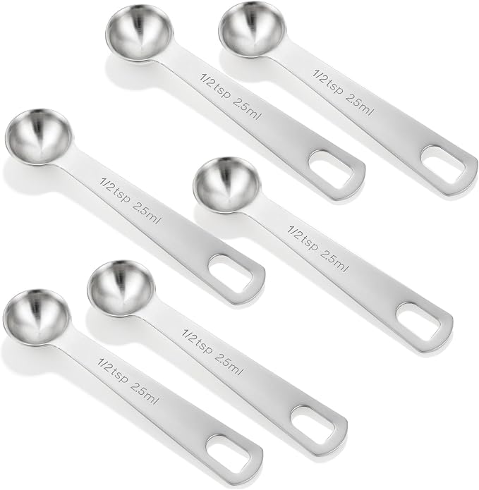 6 PCS 1/2 Teaspoon Measuring Spoon, 2.5ml Measurement for Cooking | 1/2 Teaspoon Scoop, Stainless Steel, Short Handle, For Cooking, For Baking, Silver, 4.53×0.98 Inches