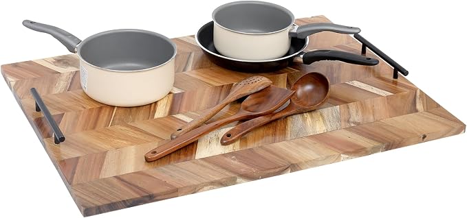 SwallowLiving Noodle Board Stove Cover Wood with Handles, Wooden Stovetop Cover Board for Gas Stove and Electric Stove Top, kitchen sink cover for counter space, Acacia