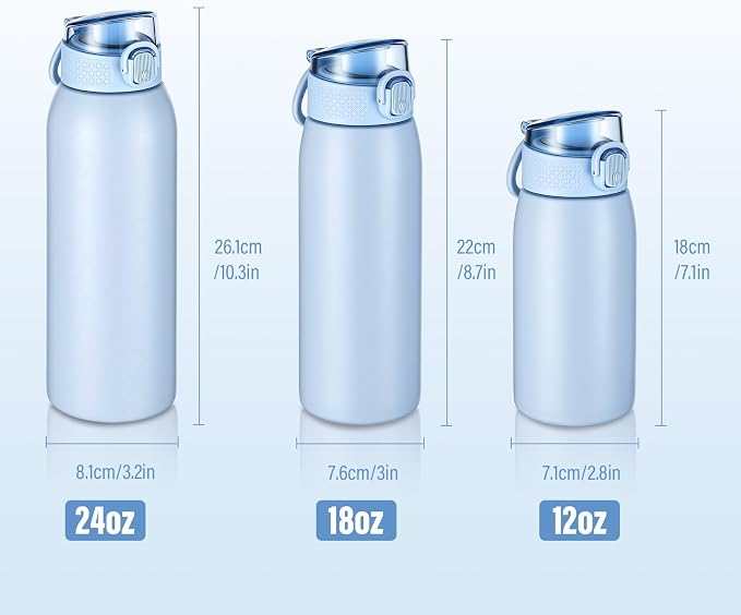 Insulated Water Bottle 12 oz with Dustproof Lid, Carry Handle & Tea Infuser, BPA-Free & Leakproof, Stainless Steel Water Bottles Ideal for Fitness, Hiking, Office & Outdoor Use （Light Blue ）