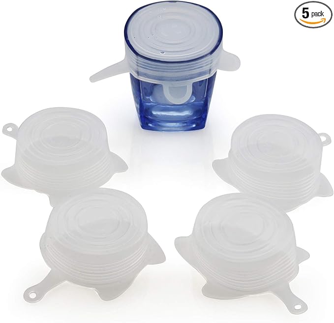 Small Silicone Stretch Lids 5 Pack of 2.5 inch Reusable Stretch Cover, Silicone Stretch and Seal Lids Fit for 2.6 to 3.4 inch Can Cup Regular and Wide Mouth Mason Jar