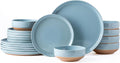 AmorArc Dinnerware Sets for 6, 18 Pieces Ceramic Plates and Bowls Set | Scratch Resistant Stoneware Dishes Set, Dishwasher & Microwave Safe, Stone Blue