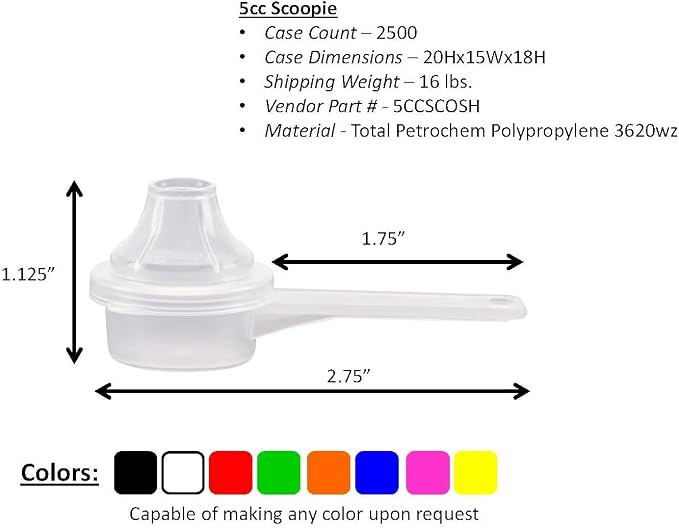 Measuring Scoop & Funnel - No Cap Open Spoons 5-Pack 5cc | Universal open design measuring spoon, Built-in funnel neck pour spout, Quick access cup for coffee powders and baking