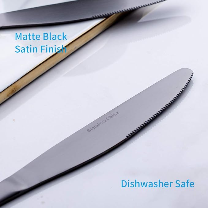 Matte Black Dinner Knife, GoGeiLi Stainless Steel Satin Finish 9.4-inch Dinner Table Knife Set, Service for 6, Dishwasher Safe