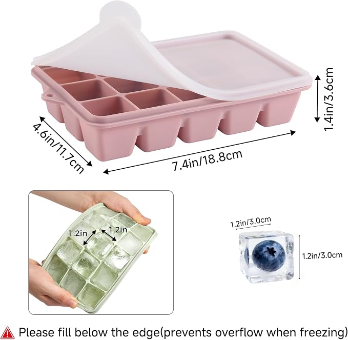 4-Pack Silicone Ice Cube Trays with Lid, Easy Release Ice Cube Molds, Reusable and Stackable Ice Trays for Freezer for Cocktail, Whiskey, Baby Food, BPA Free (Multicolour)