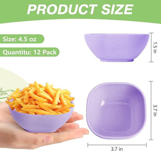 SHECIPIN 12 Pack Unbreakable Dipping Bowls, 4.5 OZ Soy Sauce Dishes，dipping sauce cups，small bowls for dips (Elegant purple)