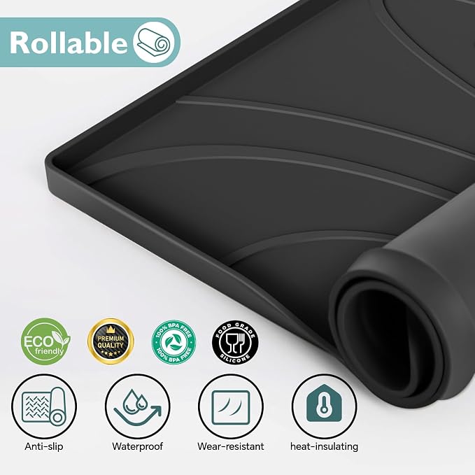 Under Sink Mat 31" x 22", Silicone Under Sink Liner for Kitchen and Bathroom, Waterproof Cabinet Protector Drip Tray, Protects Cabinets from Leaks and Spills