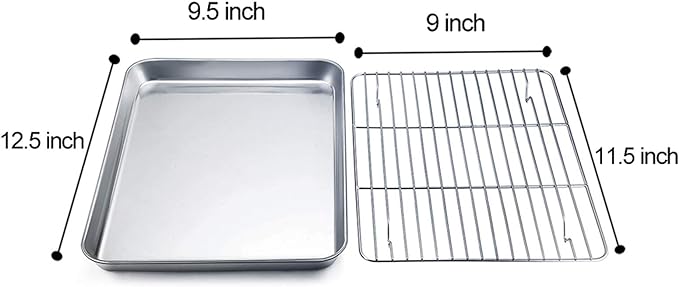 TeamFar Baking Sheet with Cooling Rack Set, 12.5 x 9.5 x 1 inch | Stainless Steel Baking Pan Tray Cookie Sheet with Baking Rack, Non Toxic & Healthy, Mirror Finish & Dishwasher Safe
