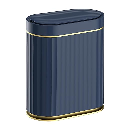 ELPHECO 2 Gallon Sensor Trash Can, Automatic Lid, Midnight Blue Gold | IPX5 Waterproof Bathroom Trash Bin, Slim Garbage Can, Plastic Wastebasket for Office, Bedroom and Kitchen