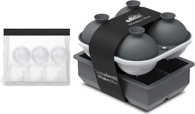 Samuelworld Large Silicone Premium Ice Trays, 2 Inches Big Cubes & 2.5 Inches Sphere Ice Molds - BPA Free, Craft Ice Maker for Gifting, Easy Release - Grey(With Ice Bag)