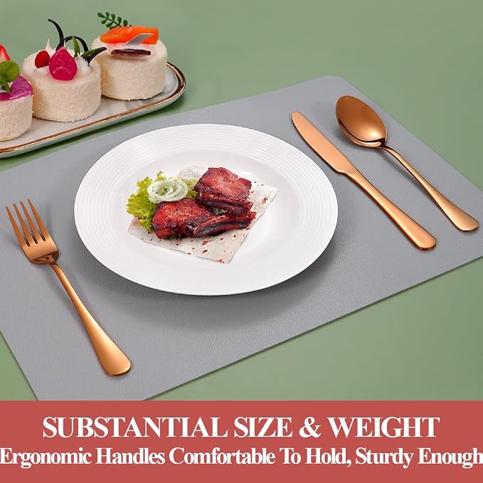 20 Pcs Rose Gold Silverware Set for 4, Food Grade Stainless Steel Flatware Set, Eating Utensils Sets Include Fork/Knife/Spoon, Reusable Cutlery Set for Home Kitchen, Dishwasher Safe, Round Edge