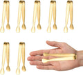 8PCS Gold Mini Metal Tongs, 4.3"/11cm,Stainless Steel,for Ice Cube, Sugar | Small Kitchen Accessories for Serving Food, Salad, Toaster, Desserts