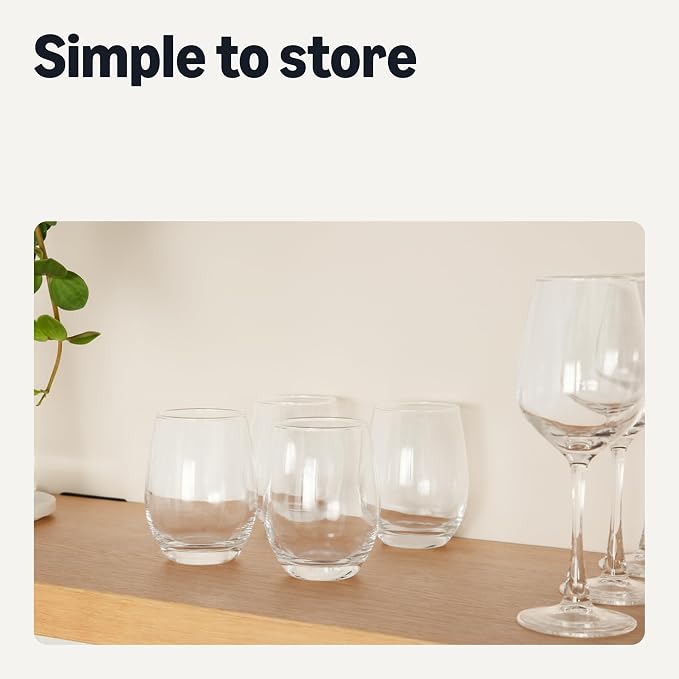 Amazon Basics Stemless Red Wine Glasses, 18 oz., Dishwasher-Safe, 4-Piece Set