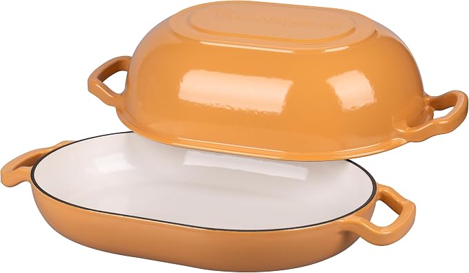 VORRINGARD Enameled Cast Iron Sourdough Bread Oven, Dutch Oven, Loaf Cast Iron Bread Pan for Homemade Bread Baking, Meatloaf Pan with Lid, 7QT, Yellow