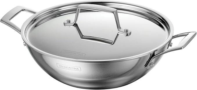 Tramontina Utsava 2.75-Quart Tri-Ply Clad Stainless Steel Kadai with Lid | Kadhai Pot for Indian Cooking