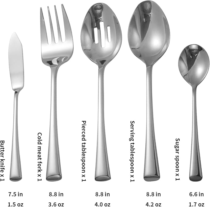 Alata Bailey 45-Piece Forged Silverware Set Stainless Steel Flatware Set with Utensil-Serving Set, Service for 8, Mirror Polished Cutlery Set, Dishwasher Safe