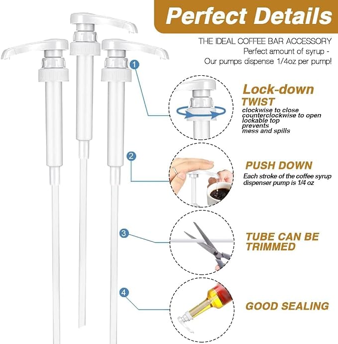 25 Pcs White Coffee Syrup Pump Compatible with 25.4Oz/750ml Bottles | Syrup Dispenser Pumps, Great for Home & Coffee Bar, Drinking Mixes, Tea, Beverage, Cocktails, Syrup Bottles, Plus Spoons