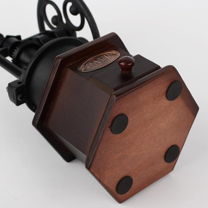 Coffee Grinder, Wooden Manual, Brown, Six Deformation Base | Cast Iron Hand Crank, Antique Coffee Mill, Roller Design, For Mesh Coffee, Decoration & Gift