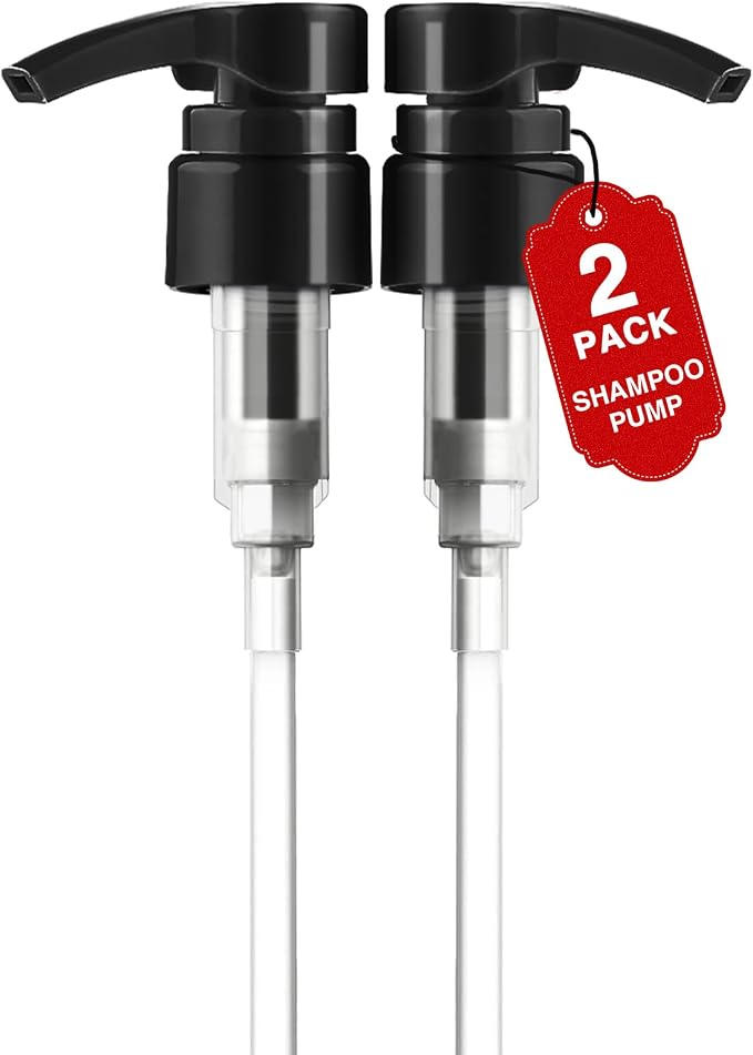 2pcs Shampoo Pump for 33.8 oz Bottle, Black Liter Shampoo Pump Dispenser | Fits 1.1 inch Opening, Salon Bottles, Replacement Pump Top, For Shampoo and Conditioner, Hair Product, Body Wash, Lotion