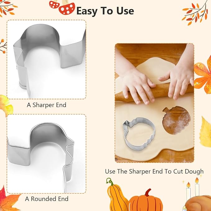 Thanksgiving Cookie Cutters - 3PCS Large 3.2" to 3.6" Autumn Maple Leaf, Turkey, Pumpkin Shapes