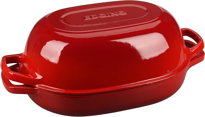 EDGING CASTING Enameled Cast Iron Oval Dutch Oven Pot with Lid, Dutch Oven for Sourdough Bread Baking, Bread Oven, Bread Dutch Oven, Oval Bread Pan, 7qt, Red