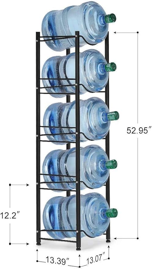 LIANTRAL Water Cooler Jug Rack, 5-Tier Heavy Duty Water Bottle Holder Storage Rack for 5 Gallon Water Dispenser, Save Space (Black)… | 5-Tier Black,Heavy-Duty Steel,Rustproof,Easy Assembly,Floor Protection,Save Space, Detachable,Perfect for Home, Kitchen