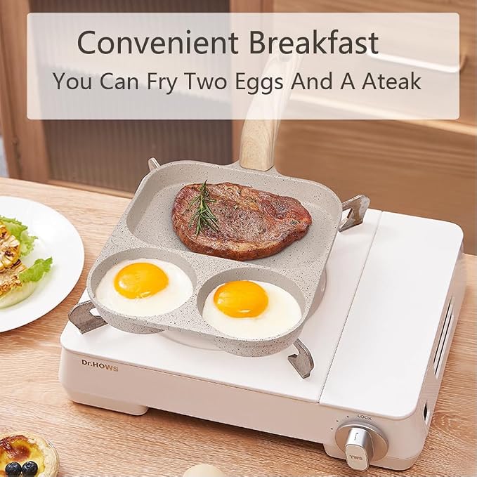 Egg Frying Pan, 3 Section Omelette Pan with Nonstick Coating, Aluminium Alloy, Suitable for Gas and Induction Stove