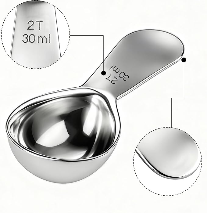 18/8 Stainless Steel Coffee Measuring Spoon 2 Tablespoon Coffee Scoop Short Handle Measuring Spoon for Ground Coffee Tea Sugar Flour Exact Measuring Spoons (30ml)