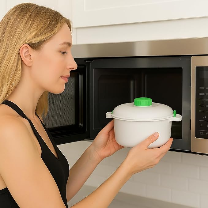 Microwave Pressure Cooker Steamer – 2.8L BPA-Free Microwave Rice & Vegetable Cooker – Quick Healthy Meals for Meats, Fish, Poultry – With Rice Spoon & Measuring Cup – Fast Dinner Solution