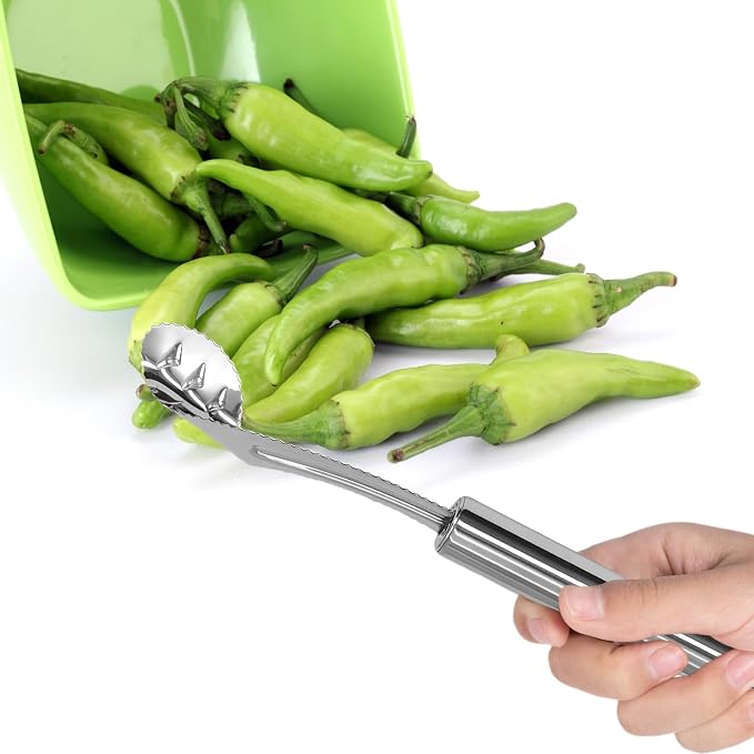 2 Pcs Jalapeno Corer Tool Pepper Corer with Serrated Slice Stainless Steel Pepper Seed Remover Kitchen Fruit and Vegetable Deseeder Efficient Seeding Tool for Jalapeños Chilis Cucumber