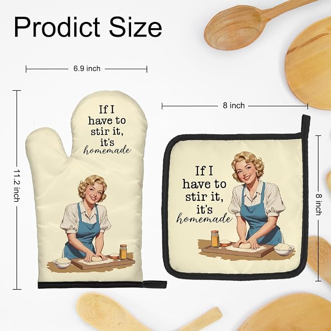 DYJYBMY If I Have to Stir It It's Homemade Funny Oven Mitts and Pot Holder Set for Cooking Grilling, Kitchen Gadgets for Women, Funny Baking Gifts for Chef Friend, Hostess Baking Gifts for Mom Sister