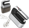 Yomelo 9-Speed Digital Hand Mixer Electric, 400W Powerful DC Motor, Hand Mixer Electric Handheld with Snap-On Storage Case, 5 Stainless Steel Accessories, Beaters, Dough Hooks, Whisk(Silvery Black)
